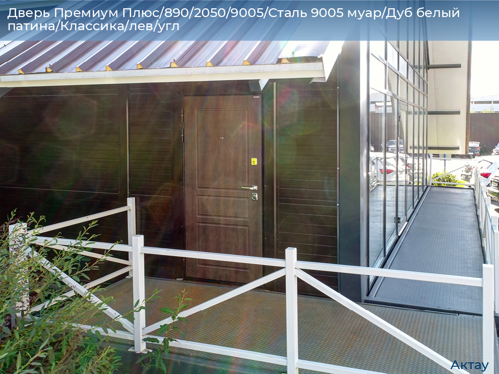 Дверь Премиум Плюс/890/2050/9005/Сталь 9005 муар/Дуб белый патина/Классика/лев/угл, aktau.doorhan.ru